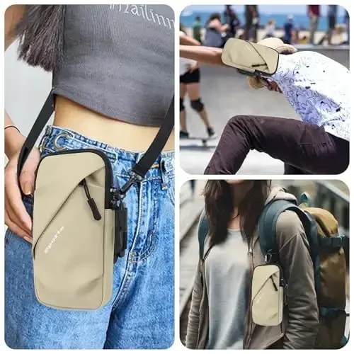 Cell Phone Armbands Running Phone Holder Armband, Phone Holder for Walking, Shoulder Holster Phone Purse Crossbody Bag Phone Pouch (Khaki) - 4