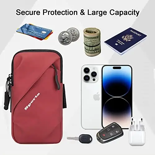 Cell Phone Holder Arm Band, Small Crossbody Shoulder Holsters Bag with Armband, Fits iPhone and All Cell Phones, Use for Running, Walking, Hiking & Biking (Plus Size,Red) - 3