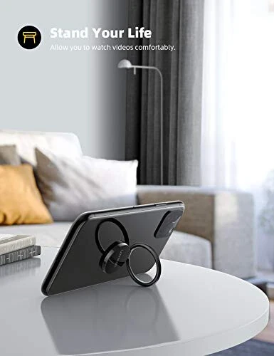 Cell Phone Ring Holder Finger Stand - Lamicall Phone Kickstand, Metal Grip Hook Work with Magnetic Car Mount, Compatible with iPhone 15 14 13 12 Mini 11 Pro Max Plus, Smartphone Accessories Black - LAMICALL (1)