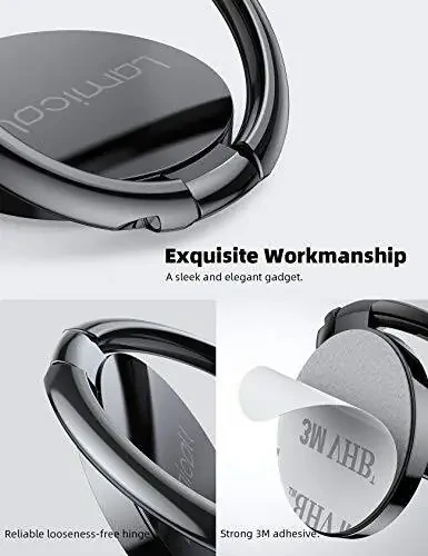 Cell Phone Ring Holder Finger Stand - Lamicall Phone Kickstand, Metal Grip Hook Work with Magnetic Car Mount, Compatible with iPhone 15 14 13 12 Mini 11 Pro Max Plus, Smartphone Accessories Black - 6