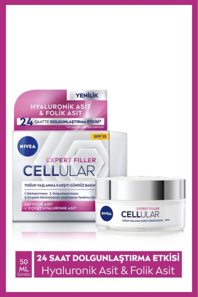 Cellular Expert Filler Yoğun Yaşlanma Karşıtı Gündüz Bakım Yüz Kremi 50ml, Spf15, Hyaluronik Asit - NIVEA