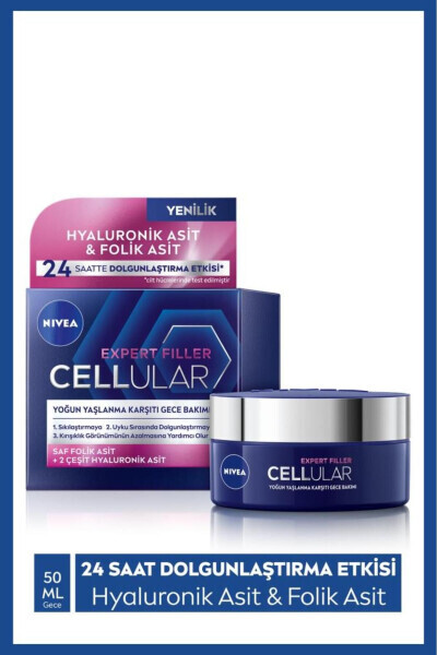 Cellular Expert Filler Intensive Anti-Aging Night Face Cream 50ml, Hyaluronic Acid, Folic Acid - NIVEA