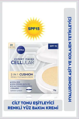 Cellular Expert Finish Cushion Renkli Yüz Bakım Kremi 15ml, Spf15, Açık Ton, Nemlendirici, Hyaluron - 9