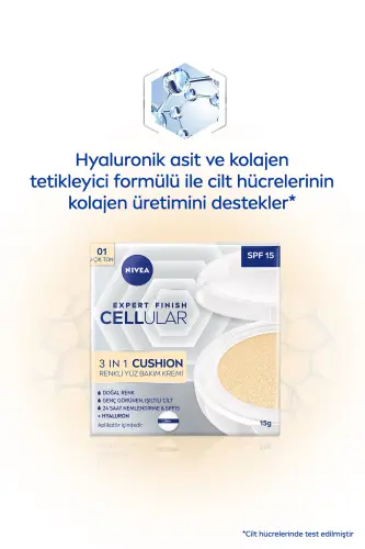 Cellular Expert Finish Cushion Renkli Yüz Bakım Kremi 15ml, Spf15, Açık Ton, Nemlendirici, Hyaluron - 5