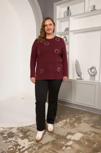 Çember Taş İşlemeli Büyük Beden Bluz Bordo - 6