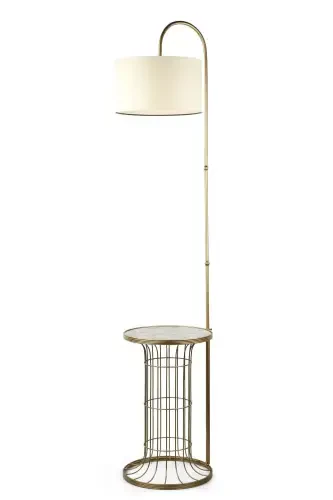 Cemre Floor Lamp Antique Marble Wood Cream Shade-Antique - 1