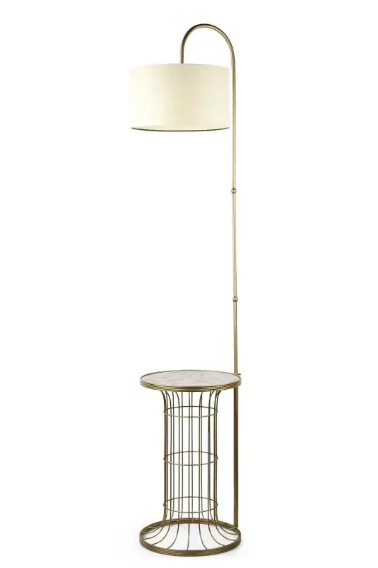 Cemre Floor Lamp Antique Marble Wood Cream Shade-Antique - 1