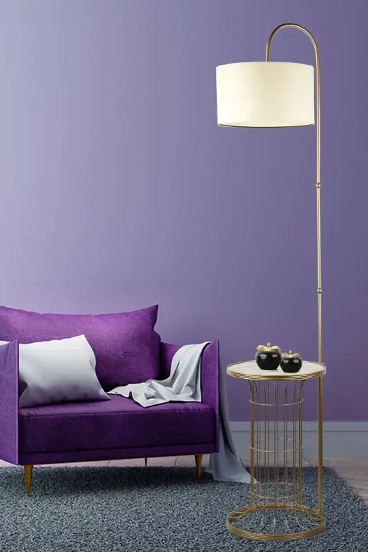 Cemre Floor Lamp Antique Marble Wood Cream Shade-Antique - 2