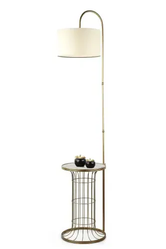 Cemre Floor Lamp Antique Marble Wood Cream Shade-Antique - 3