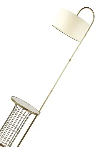 Cemre Floor Lamp Antique Marble Wood Cream Shade-Antique - 4