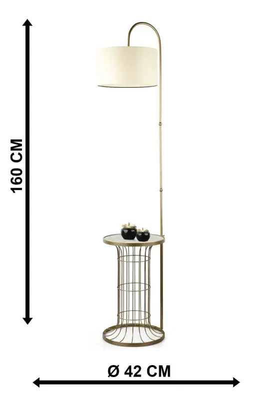 Cemre Floor Lamp Antique Marble Wood Cream Shade-Antique - 5