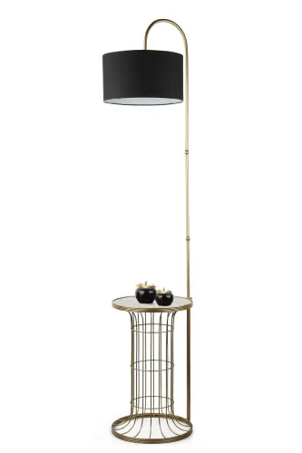 Cemre Floor Lamp Antiqued Marble Wood Black Shade-Antiqued - 3