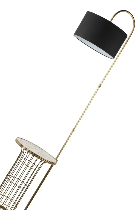 Cemre Floor Lamp Antiqued Marble Wood Black Shade-Antiqued - 4