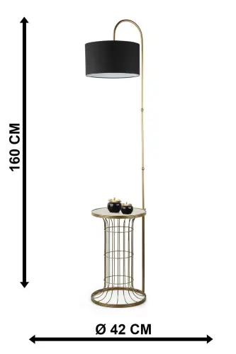 Cemre Floor Lamp Antiqued Marble Wood Black Shade-Antiqued - 5