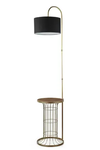 Cemre Floor Lamp Antiqued Walnut Wood Black Shade-Antiqued - 1