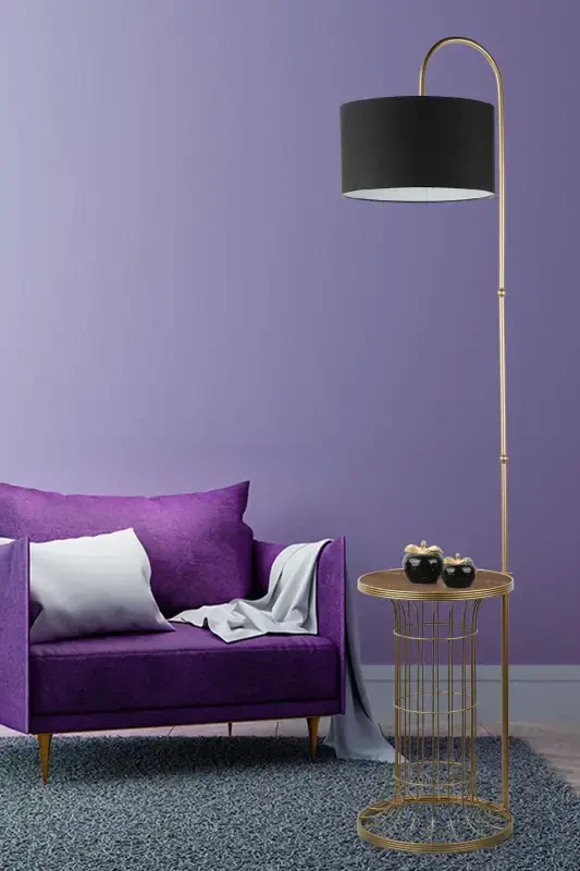 Cemre Floor Lamp Antiqued Walnut Wood Black Shade-Antiqued - 2