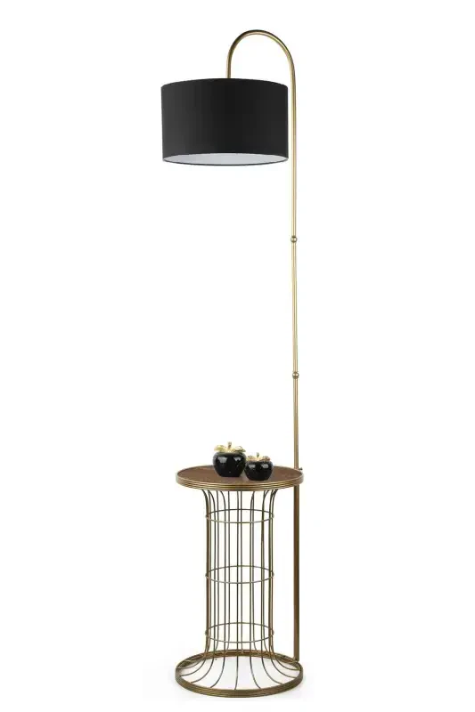 Cemre Floor Lamp Antiqued Walnut Wood Black Shade-Antiqued - 3