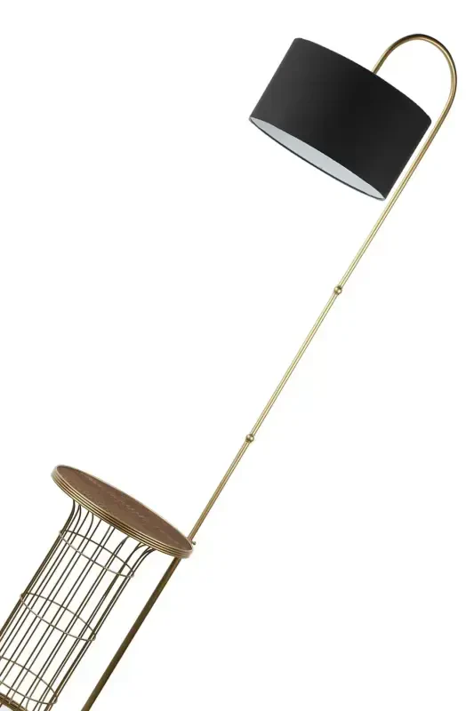 Cemre Floor Lamp Antiqued Walnut Wood Black Shade-Antiqued - 4