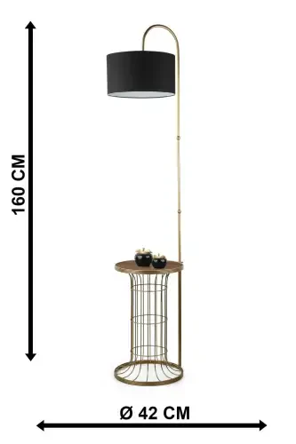 Cemre Floor Lamp Antiqued Walnut Wood Black Shade-Antiqued - 5