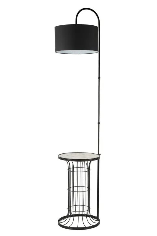 Cemre Floor Lamp Black Marble Wood Black Shade-Black - 1