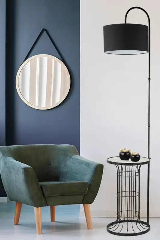 Cemre Floor Lamp Black Marble Wood Black Shade-Black - 2