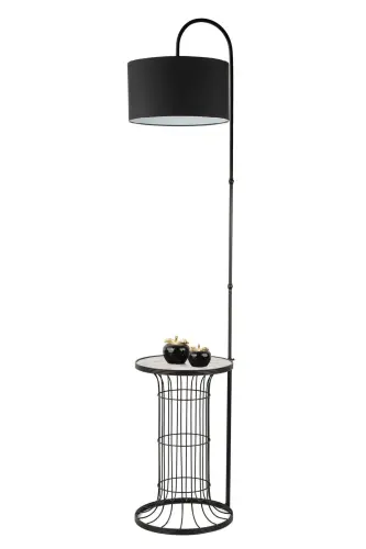 Cemre Floor Lamp Black Marble Wood Black Shade-Black - 3