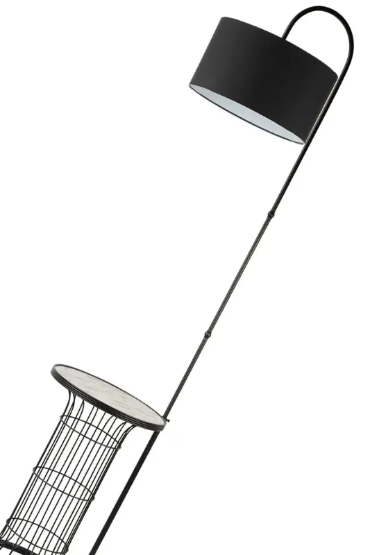 Cemre Floor Lamp Black Marble Wood Black Shade-Black - 4