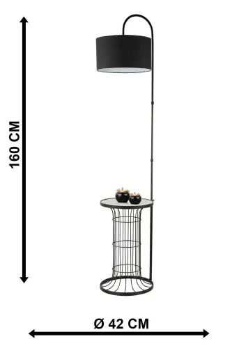 Cemre Floor Lamp Black Marble Wood Black Shade-Black - 5