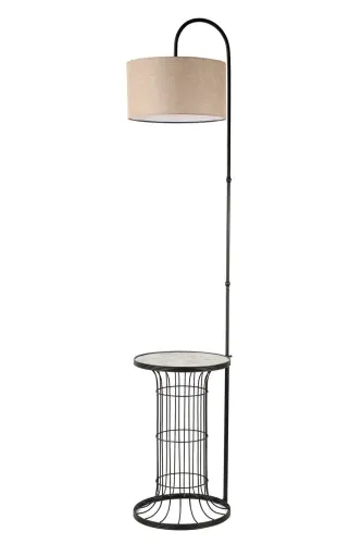 Cemre Floor Lamp Black Marble Wood Wicker Shade-Black 