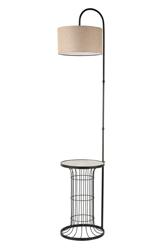 Cemre Floor Lamp Black Marble Wood Wicker Shade-Black - 1