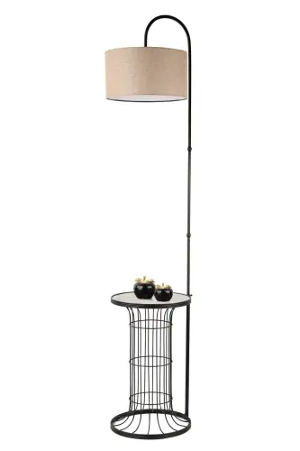 Cemre Floor Lamp Black Marble Wood Wicker Shade-Black - 3