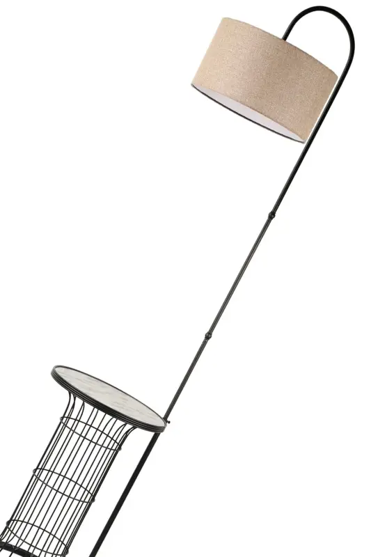 Cemre Floor Lamp Black Marble Wood Wicker Shade-Black - 4