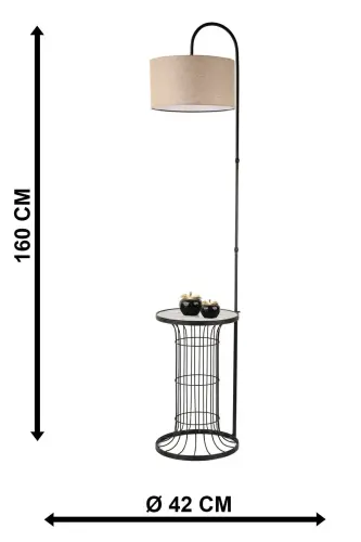 Cemre Floor Lamp Black Marble Wood Wicker Shade-Black - 5