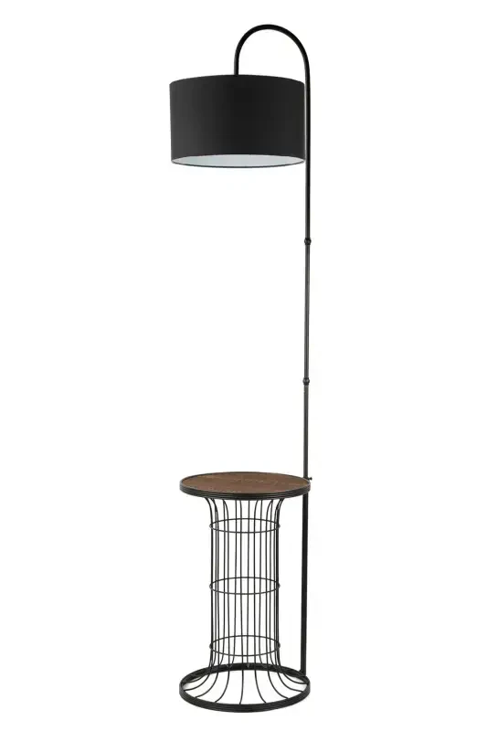Cemre Floor Lamp Black Walnut Wood Black Shade-Black - 1