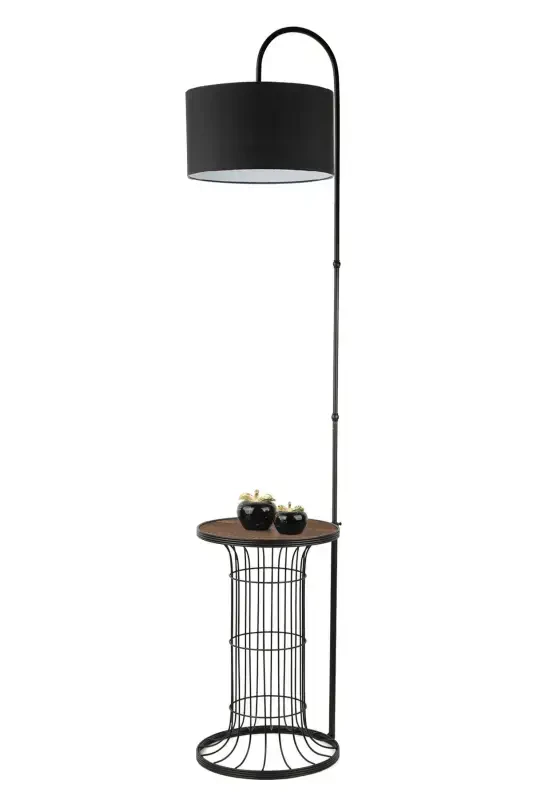 Cemre Floor Lamp Black Walnut Wood Black Shade-Black - 3