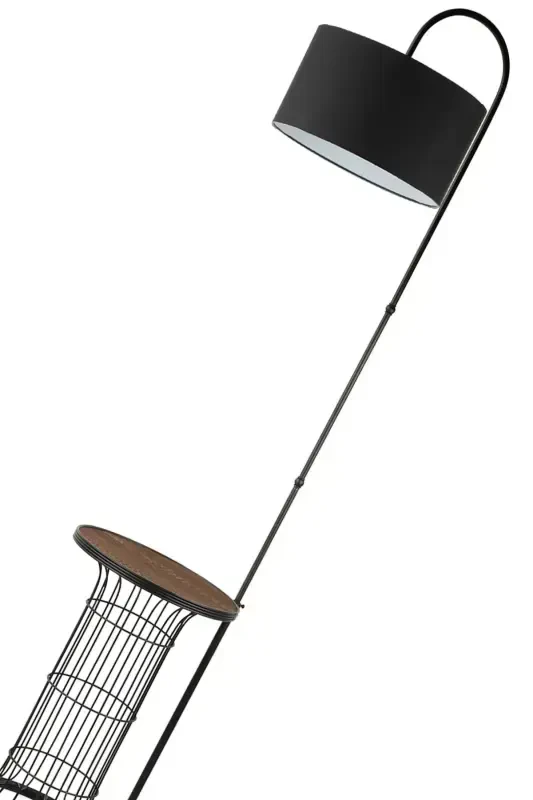 Cemre Floor Lamp Black Walnut Wood Black Shade-Black - 4