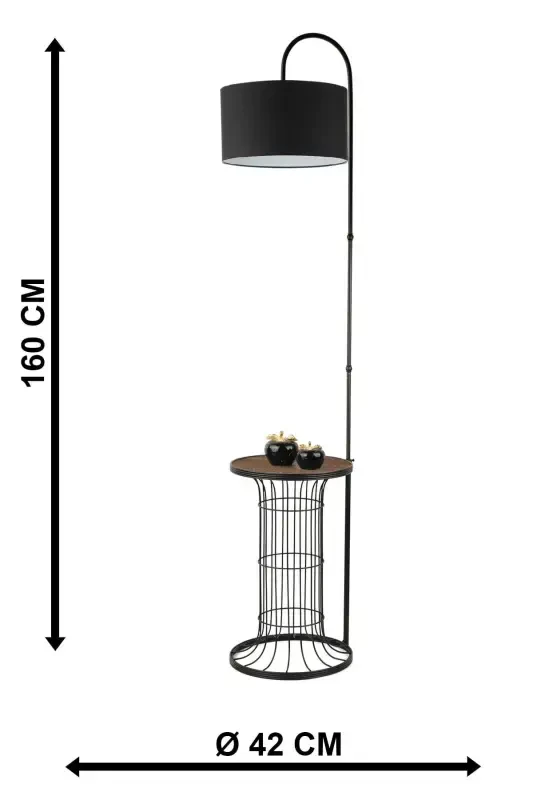 Cemre Floor Lamp Black Walnut Wood Black Shade-Black - 5