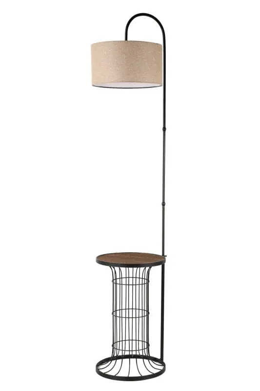 Cemre Floor Lamp Black Walnut Wood Rattan Shade-Black - BEGÜSA
