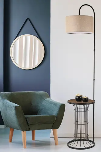 Cemre Floor Lamp Black Walnut Wood Rattan Shade-Black - BEGÜSA (1)