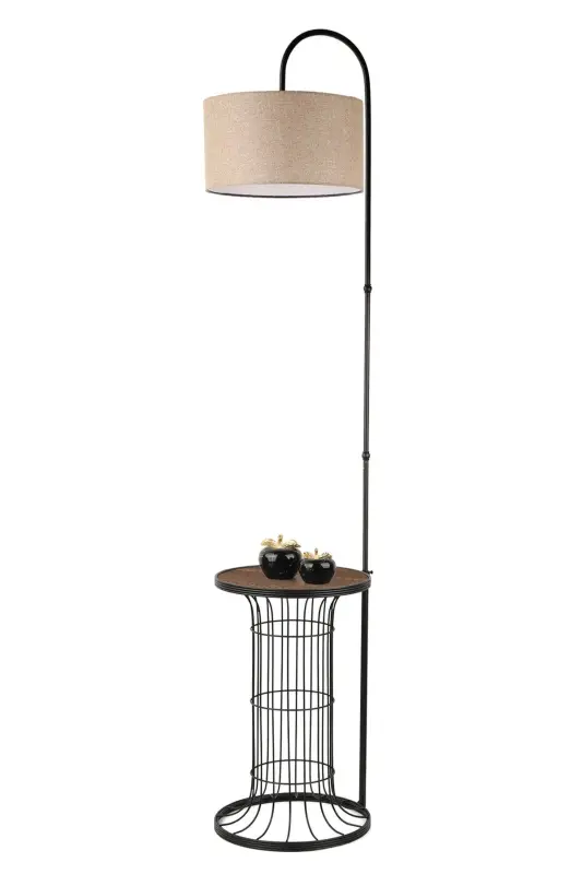 Cemre Floor Lamp Black Walnut Wood Rattan Shade-Black - 3