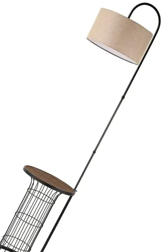 Cemre Floor Lamp Black Walnut Wood Rattan Shade-Black - 4