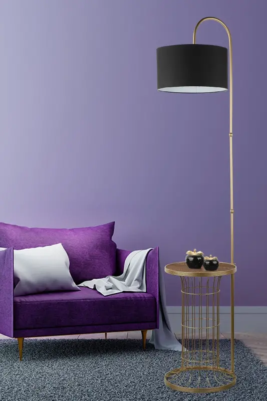 Cemre Floor Lamp Coffee Table Aged Walnut Wood Black Shade-Aged - 2