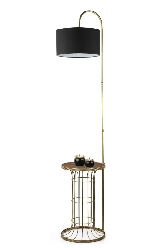 Cemre Floor Lamp Coffee Table Aged Walnut Wood Black Shade-Aged - 3