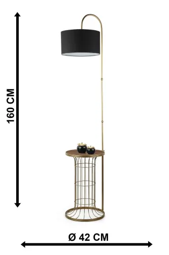 Cemre Floor Lamp Coffee Table Aged Walnut Wood Black Shade-Aged - 5