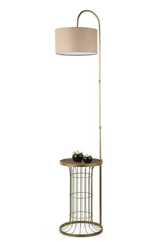 Cemre Floor Lamp Coffee Table Antiqued Walnut Wood Rattan Shade-Antiqued - 3