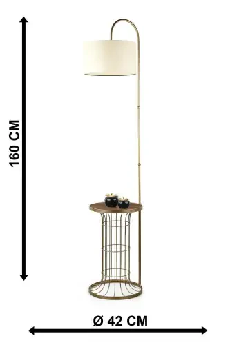 Cemre Sehpa Lambader Eskitme Ceviz Ahşap Krem Şapka-Eskitme - 5