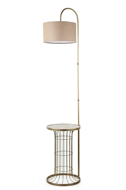 Cemre Sehpa Lambader Eskitme Mermer Ahşap Hasır Şapka-Eskitme - 1