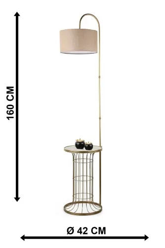 Cemre Sehpa Lambader Eskitme Mermer Ahşap Hasır Şapka-Eskitme - 5