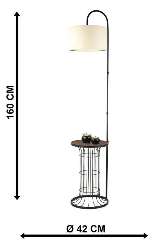Cemre Sehpa Lambader Qora Yong'oq Yog'och Krem Shapka-Qora - 5