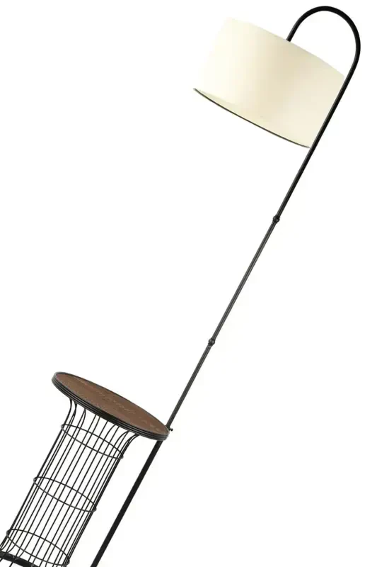 Cemre Sehpa Lambader Siyah Ceviz Ahşap Krem Şapka-Siyah - 4